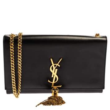 Pre Owned Saint Laurent Black Leather Medium Kate Tassel Shoulder Bag