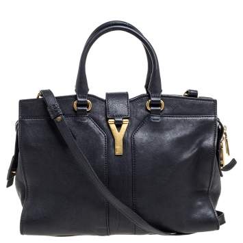 Pre Owned Yves Saint Laurent Black Leather Small Cabas Y-Ligne Tote