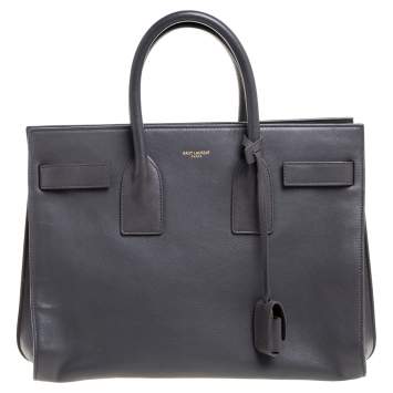 Pre Owned Saint Laurent Grey Leather Small Classic Sac De Jour Tote