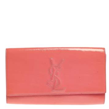 Pre Owned Yves Saint Laurent Pink Patent Leather Belle De Jour Flap Clutch