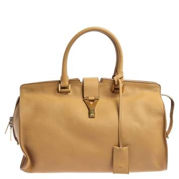 Pre Owned Saint Laurent Beige Leather Medium Cabas Y-Ligne Tote