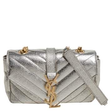 Pre Owned Saint Laurent Metallic Gold Matelassé Leather Monogram Crossbody Bag