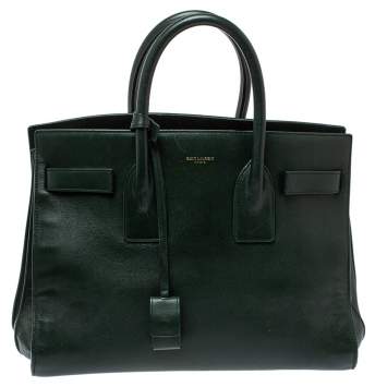 Pre Owned Saint Laurent Dark Green Leather Small Classic Sac De Jour Tote