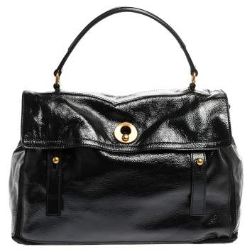 Pre Owned Saint Laurent Deep Green Patent Leather and Suede Large Muse Two Bag