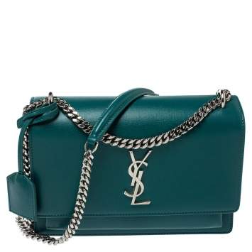 Pre Owned Saint Laurent Green Leather Medium Sunset Shoulder Bag