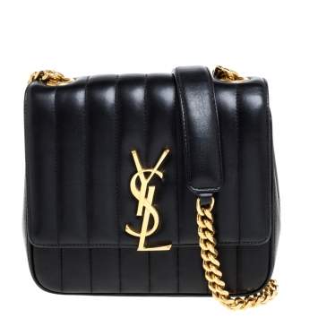 Pre Owned Saint Laurent Black Quilted Leather Small Vicky Shoulder Bag