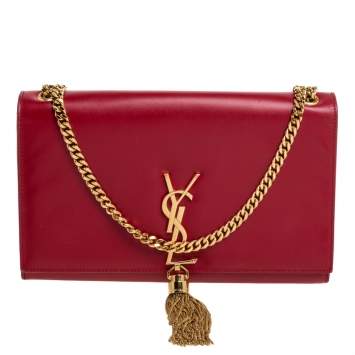 Pre Owned Saint Laurent Red Leather Medium Kate Tassel Shoulder Bag