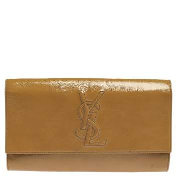 Pre Owned Saint Laurent Beige Patent Leather Belle De Jour Flap Clutch