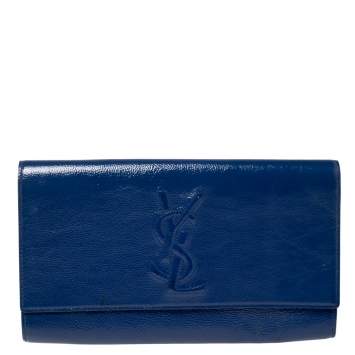 Pre Owned Saint Laurent Blue Patent Leather Belle De Jour Flap Clutch