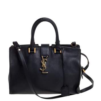 Pre Owned Saint Laurent Black Leather Small Monogram Cabas Tote