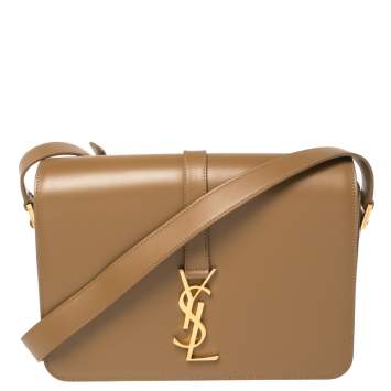 Pre Owned Saint Laurent Tan Leather Medium Monogram Université Flap Shoulder Bag