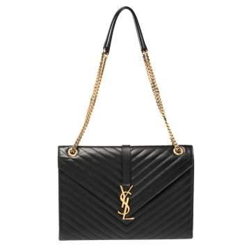 Pre Owned Saint Laurent Black Matelasse Leather Large Cassandre Flap Bag