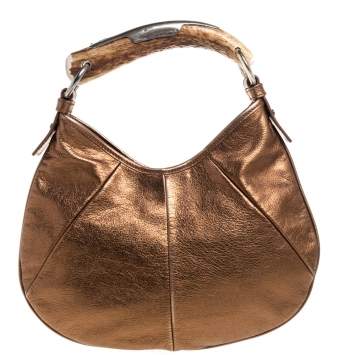 Pre Owned Saint Laurent Bronze Leather Mini Mombasa Hobo 