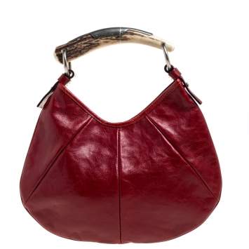 Pre Owned Saint Laurent Red Leather Mini Mombasa Hobo 