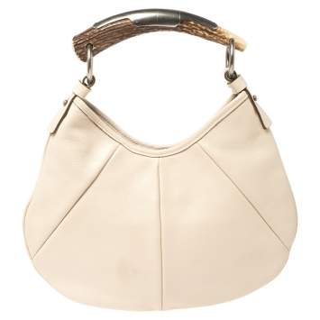 Pre Owned Saint Laurent  Ivory Leather Mini Mombasa Hobo
