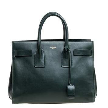 Pre Owned Saint Laurent Dark Green Leather Small Classic Sac De Jour Tote