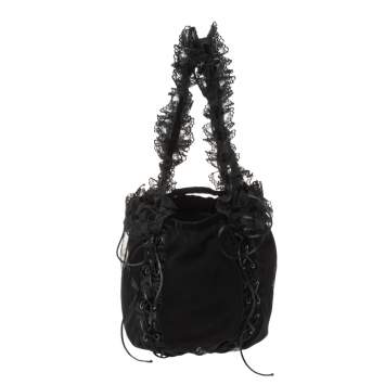 Pre Owned Saint Laurent Black Mesh and Lace Up Corset Bag