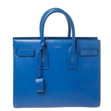 Pre Owned Saint Laurent Blue Leather Small Classic Sac De Jour Tote