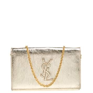 Pre Owned Saint Laurent Metallic Gold Patent Leather Belle De Jour Chain Clutch