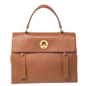 Pre Owned Saint Laurent Brown Leather and Canvas Medium Muse Two Top Handle Bag