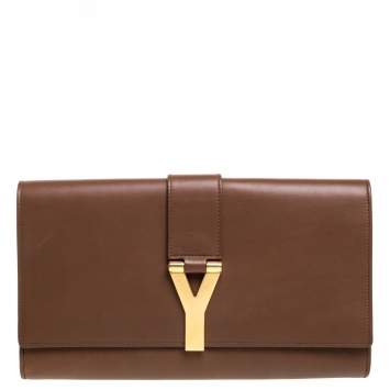 Pre Owned Saint Laurent Brown Leather Y-Ligne Clutch