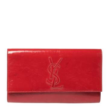 Pre Owned Yves Saint Laurent Red Patent Leather Belle De Jour Flap Clutch