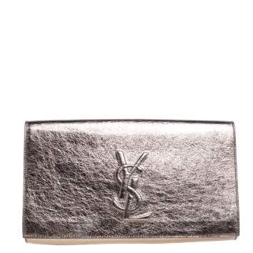 Pre Owned Saint Laurent Metallic Leather Belle De Jour Clutch