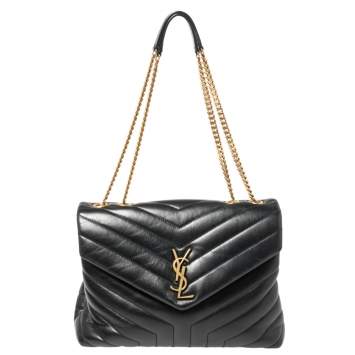 Pre Owned Saint Laurent Paris Black Monogram Leather Loulou Shoulder Bag