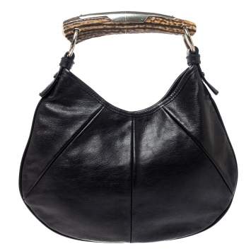 Pre Owned Saint Laurent Black Leather Mini Mombasa Hobo