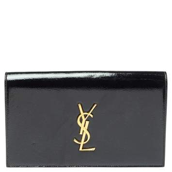 Pre Owned Saint Laurent Paris Black Patent Leather Kate Monogram Clutch