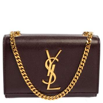 Pre Owned Saint Laurent Burgundy Leather Small Monogram Kate Shoulder Bag