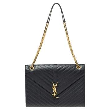 Pre Owned Saint Laurent Black Matelasse Leather Large Cassandre Flap Bag
