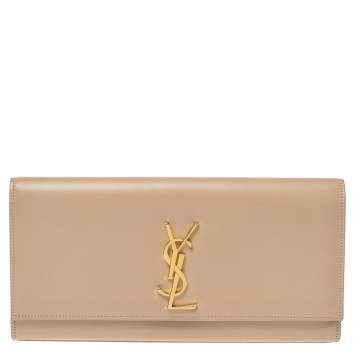 Pre Owned Saint Laurent Paris Beige Leather Kate Monogram Clutch