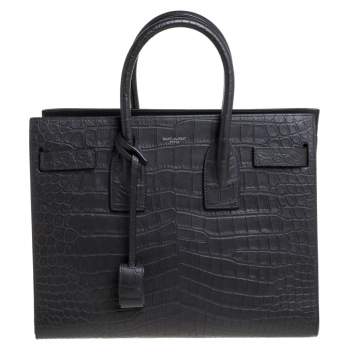 Pre Owned Saint Laurent Grey Croc Embossed Leather Small Classic Sac De Jour Tote