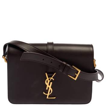 Pre Owned Saint Laurent Dark Burgundy Leather Medium Monogram Université Shoulder Bag