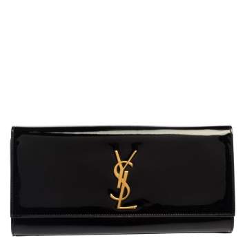Pre Owned Saint Laurent Black Patent Leather Kate Monogram Clutch