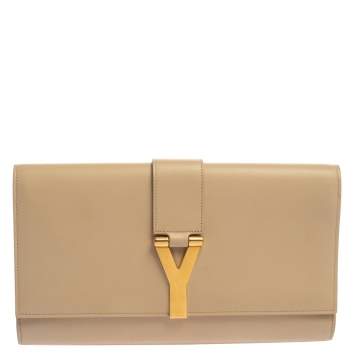 Pre Owned Saint Laurent Beige Leather Y-Ligne Clutch