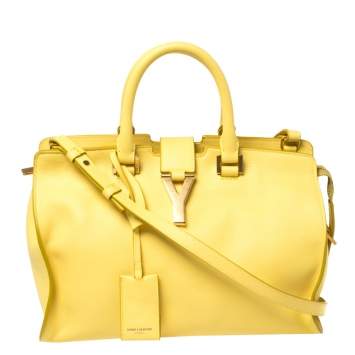Pre Owned Saint Laurent Yellow Leather Small Cabas Y-Ligne Tote