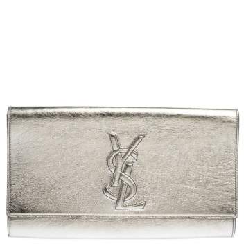 Pre Owned Saint Laurent Metallic Silver/Gold Leather Belle De Jour Clutch