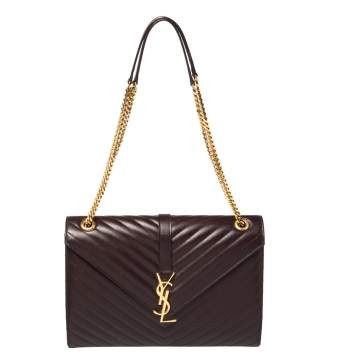 Pre Owned Saint Laurent Burgundy Matelasse Leather Large Cassandre Flap Bag