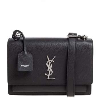 Pre Owned Saint Laurent Grey Grained Leather Medium Sunset Shoulder Bag