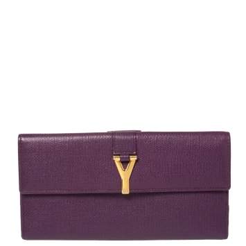 مملوكة مسبقًا Saint Laurent Purple Leather Y-Ligne Flap Wallet