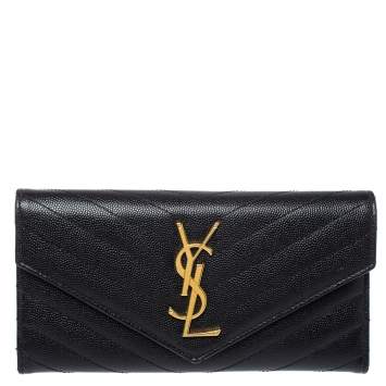 مملوكة مسبقًا Saint Laurent Paris Black Matelassé Leather Monogram Flap Wallet