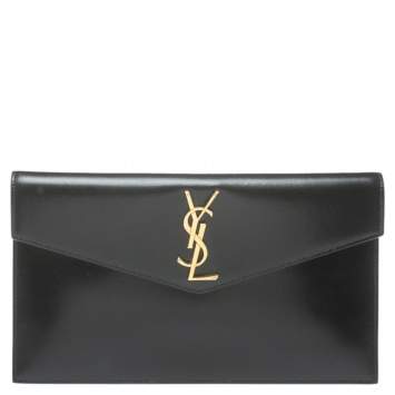 Pre Owned Saint Laurent Black Leather Medium Uptown Clutch