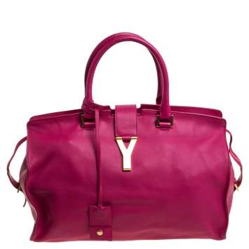 Pre Owned Saint Laurent Fuchsia Leather Medium Cabas Y-Ligne Tote