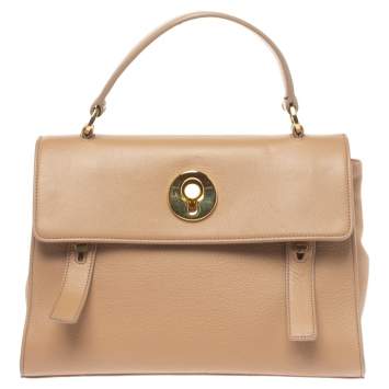 Pre Owned Saint Laurent Beige Leather and Fabric Small Muse Two Bag