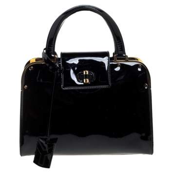 Pre Owned Saint Laurent Black Patent Leather Uptown Small Tote