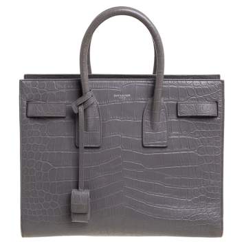 Pre Owned Saint Laurent Grey Croc Embossed Leather Small Classic Sac De Jour Tote