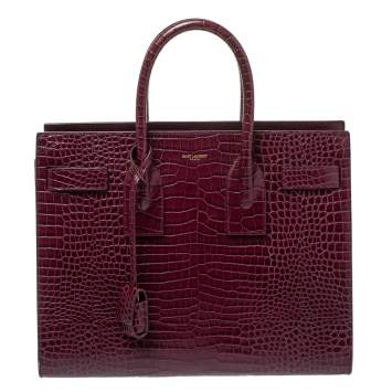 Pre Owned Saint Laurent Burgundy Croc Embossed Leather Small Classic Sac De Jour Tote