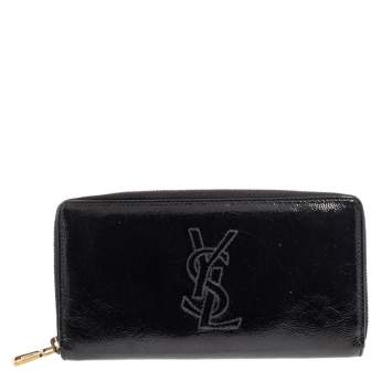 Pre Owned Saint Laurent Black Patent Leather Bell De Jour Zip Around  Wallet